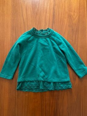 Mini Boden Girls Green Sweater eith Eyelet Lace Hem size 3-4